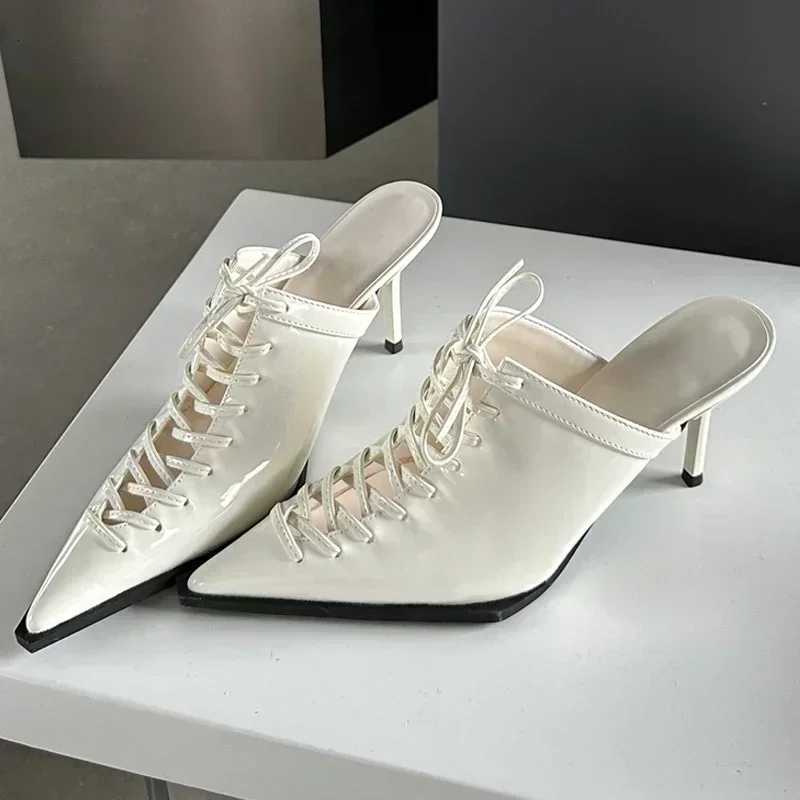 New Sexy Ttied Laceup Pointed Toe Women Pumps Slippers 2025 Summer Elegant Thin High Heels Party Prom Mules Shoes for Women Z251015