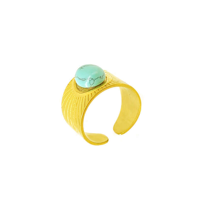 Stainless Steel Oval Blue Turquoise Gold Plated Ring Jewelry Vintage Style Rings for Women ddmypluto