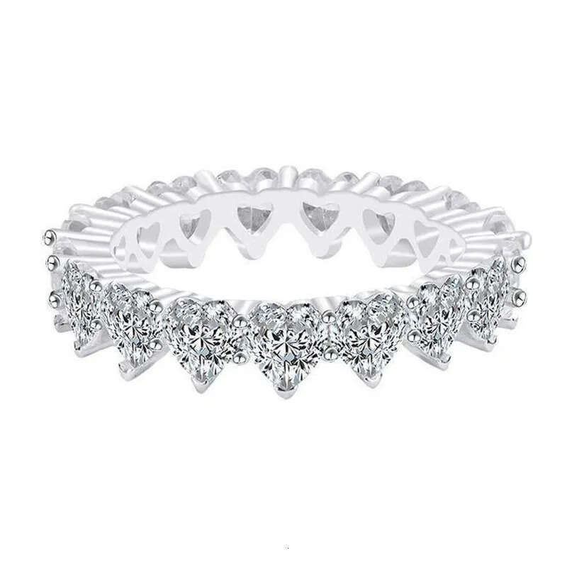 Rulalei Drop Shipping Simple Fashion Jewelry Sterling Sier Pear Cut Stack White Topaz CZ Dia Promise Women Wedding Bridal Ring Set