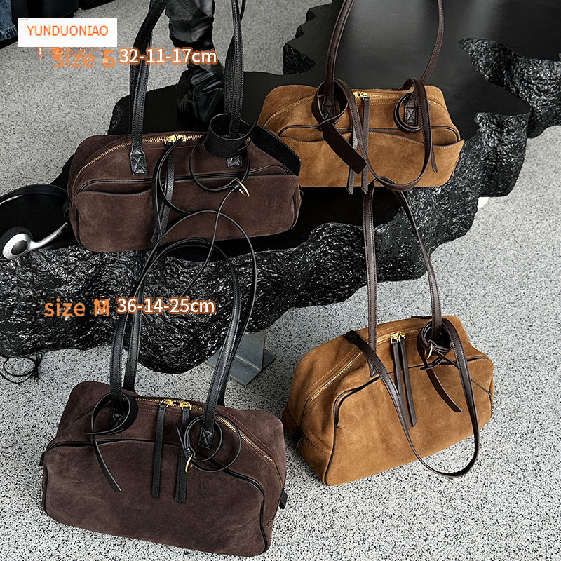 Matte texture cowhide bowling bag genuine leather new commuter women's bag autumn and winter new designer bag single shoulder armpit bag luxury b