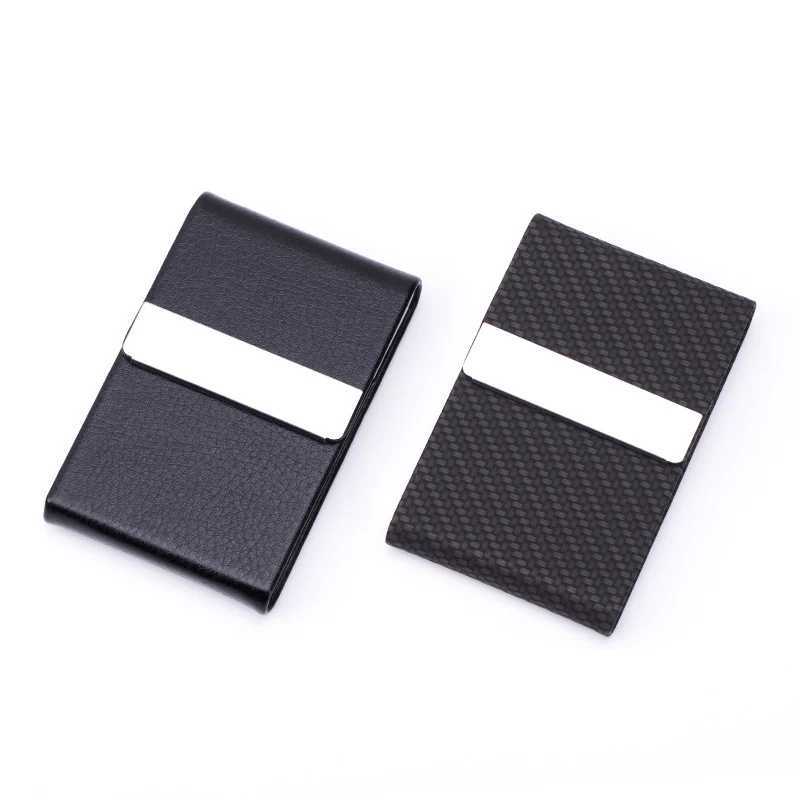 1 PC Business Card Holder Case Man Slim PU Leather Metal Pocket Card Holder with Magnetic Shut Black Name Card HolderW251017