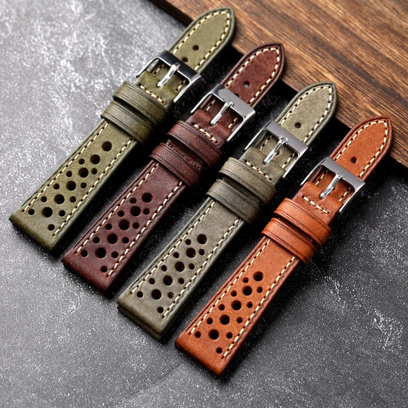 Handmade PUEBLO Italian First Layer Of Cowhide Leather Watchband 18 19 20 22MM Ventilation Holes Suitable For Antique Watches 251016