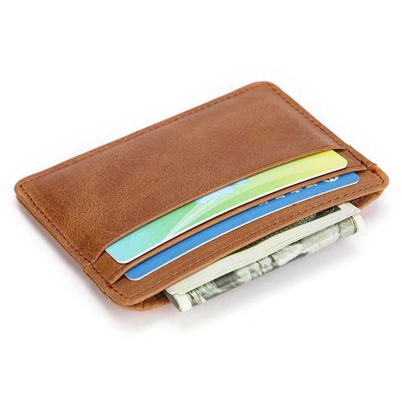 New Arrival Genuine Leather Mini Wallet Man Slim Credit Card Holder Mens Small Purse ID Card Case 4 Slots For Women Coin PocketW251017
