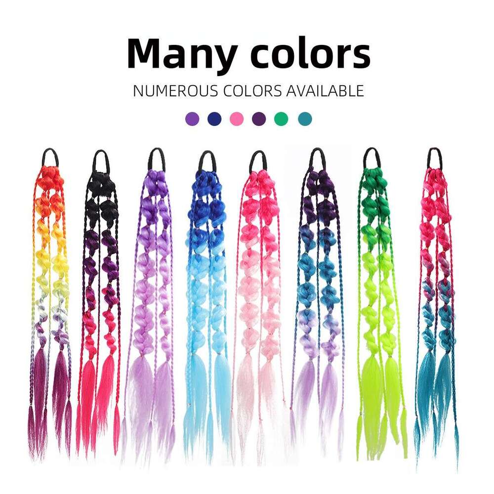 Strap-On Gradient Color Lantern Bubble Women's Wig Ponytail Dreadlocks Sweet Cool Dopamine Braid