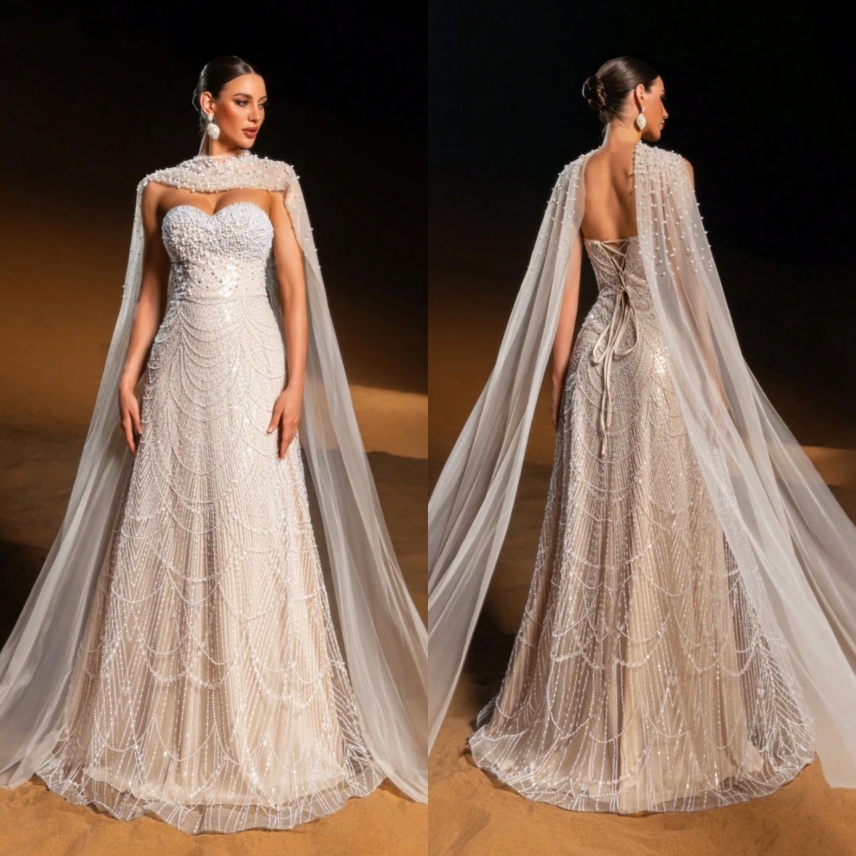 Graceful Pearls Evening Dresses Strapless Sequins Mermaid Prom Gowns with Scarf Sleeveless Princess Customized Vestidos De Noche Plus Size