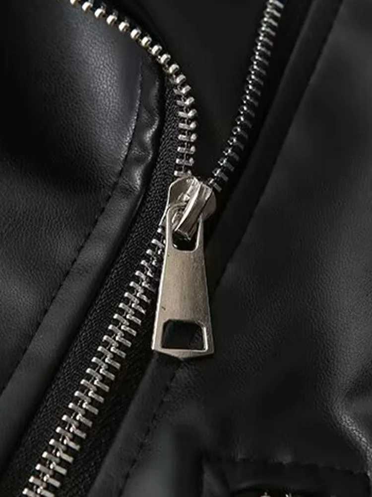 DiYiG WOMAN 2024 Autumn New Fashion Lazy Style with Belt Imitation Leather Biker Top Chic Lapel Zipper Jacket Outerwear MujerT251017