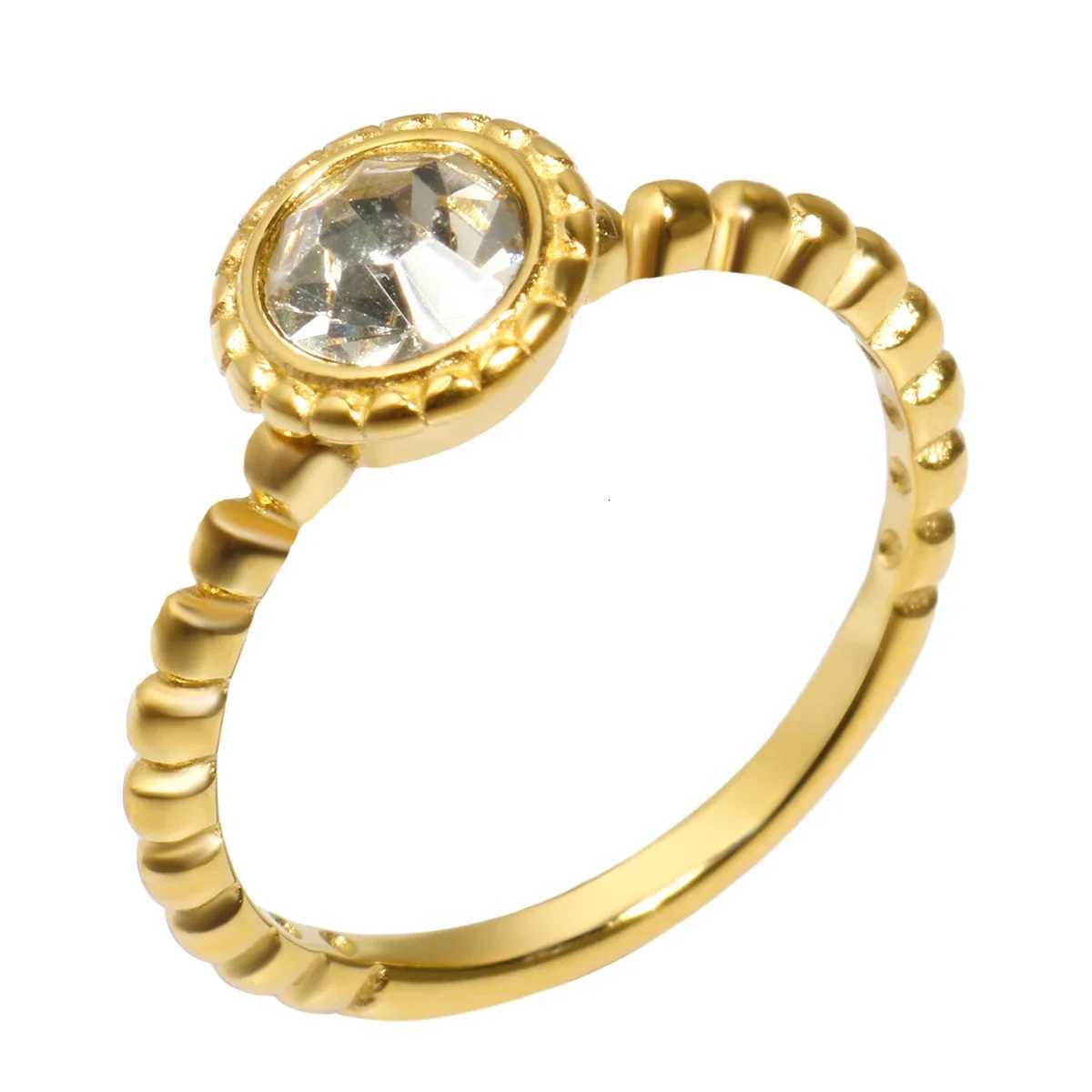 Personality Round Beads Ring Band Small Clear Crystal Zircon Waterproof Stainless Steel Gold Rings Simple Granular Fine JewelryW251017