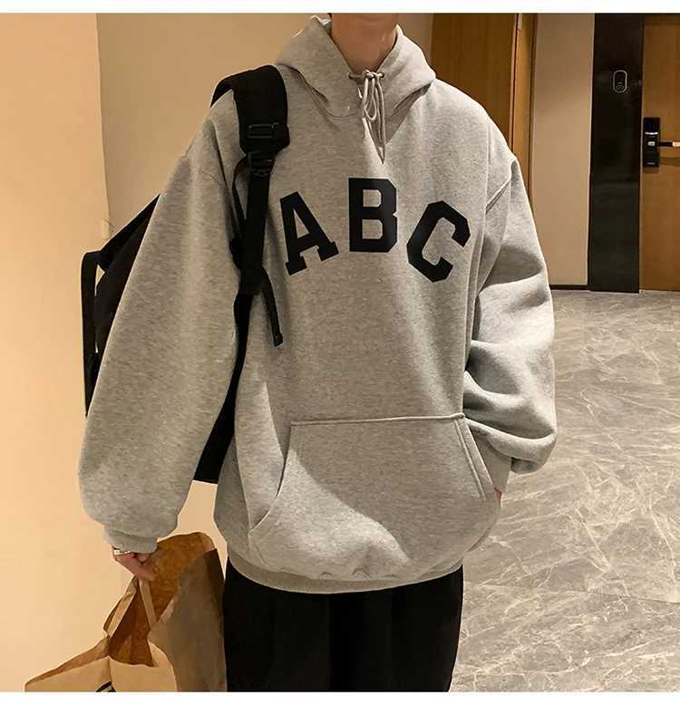 Letter Print Mens Hoodies Korean Fashion Harajuku Oversized Pullover Hip Hop Long Sleeve Hooded Sweatshirts Streetwear Z251017