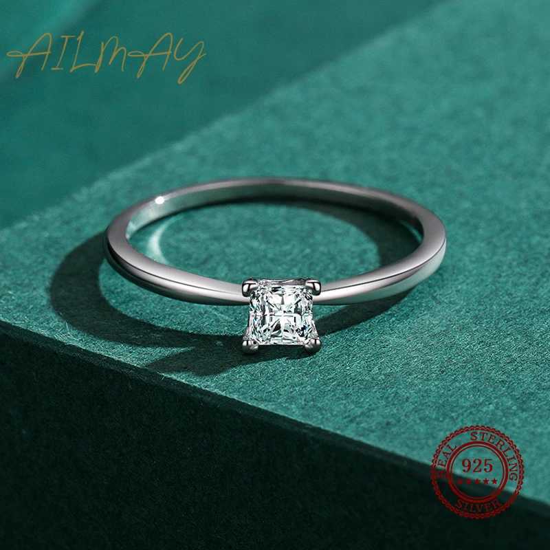 Ailmay High Quality Fashion Shiny Clear Zircon Wedding Female Finger Ring For Women Simple Square Ring Fine JewelryW251017