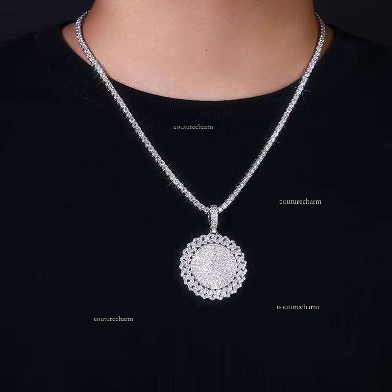 Iced Out VVS Moissanite Round Pendant S Sier Gold Plated Design Hip Hop Rapper Jewelry Statement Necklace