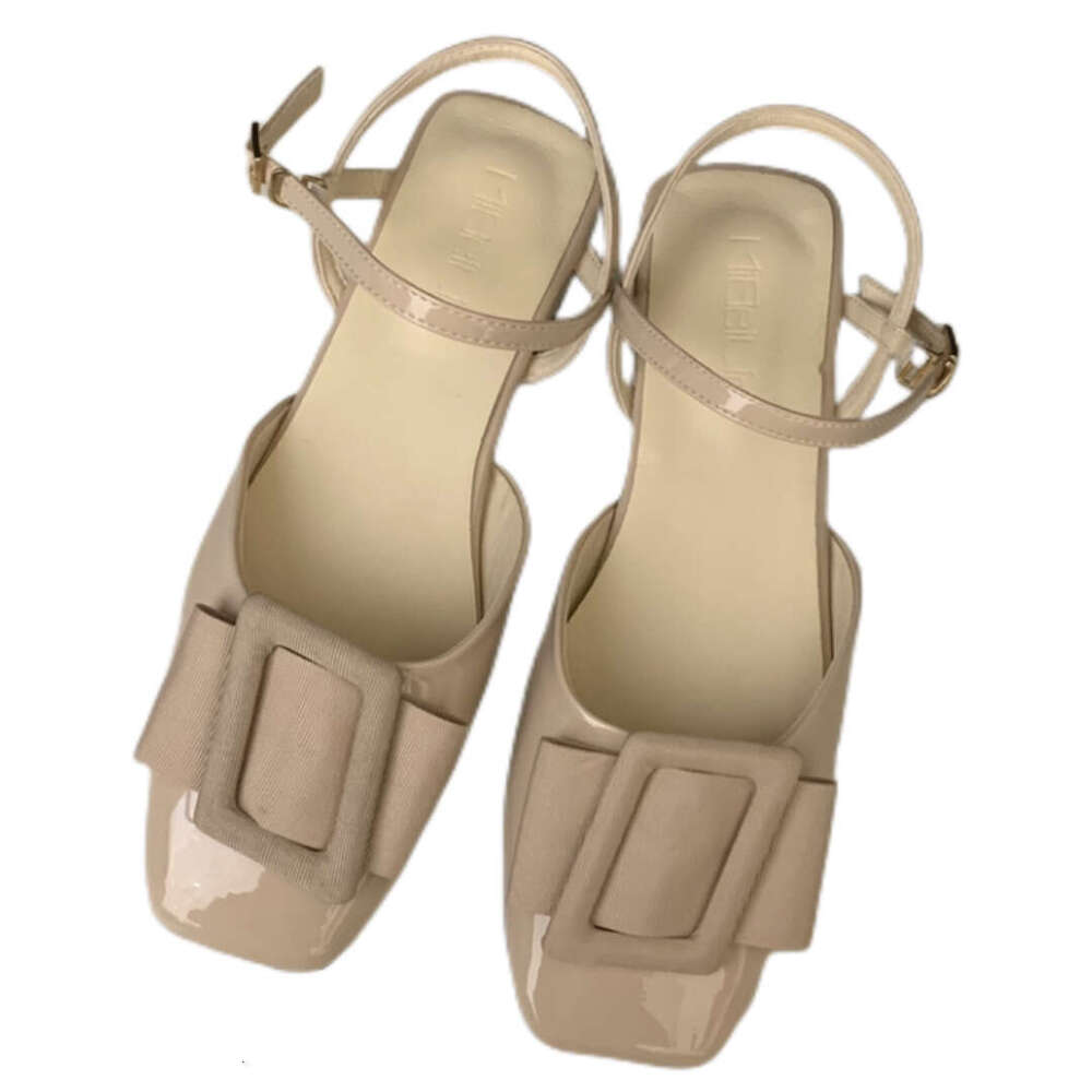 High-End Women's Designer Shoe 2025 New Nude Pink Chunky Heel Shallow Mouth Hollow Closed-Toe Sandals Party & Daily Wear