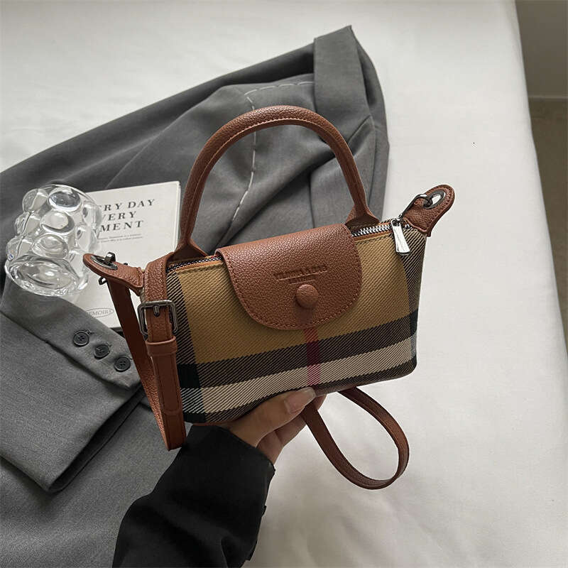 Fashion Women's 2025 Summer New Plaid Handbag Shoulder Simple Korean Style Mini High-end Crossbody Dumpling Small Bag