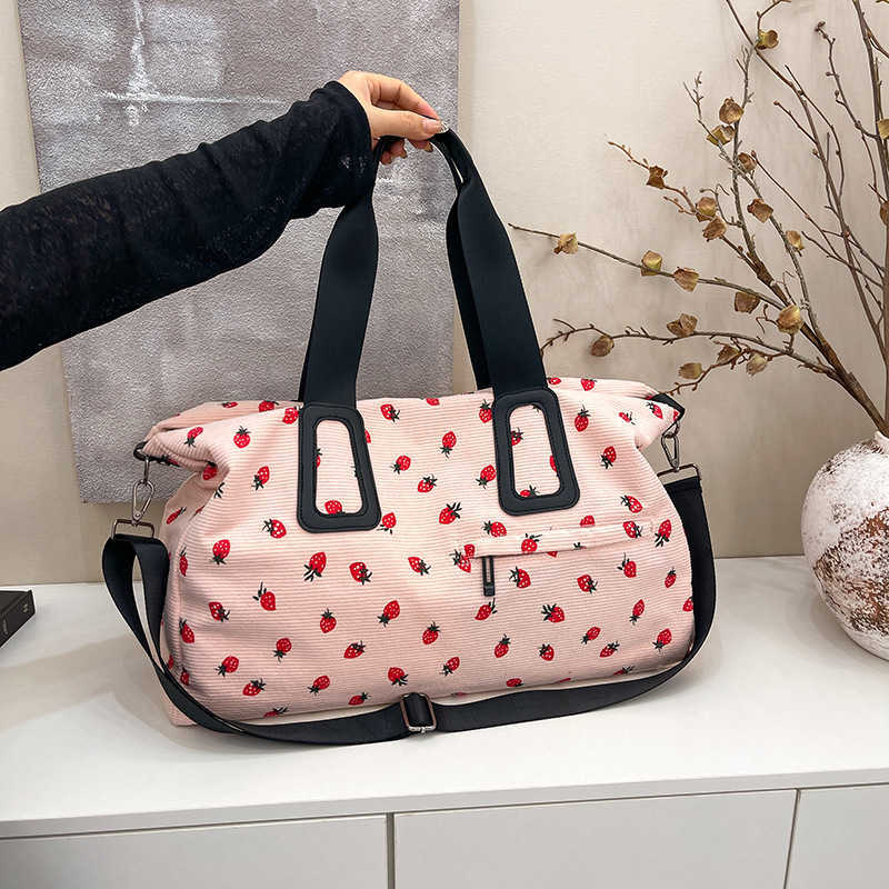 Fashion Large Capacity Handbag Versatile New Women's Strawberry Shoulder Bag Crossbody Bag Corduroy Print Travel Bag 250415