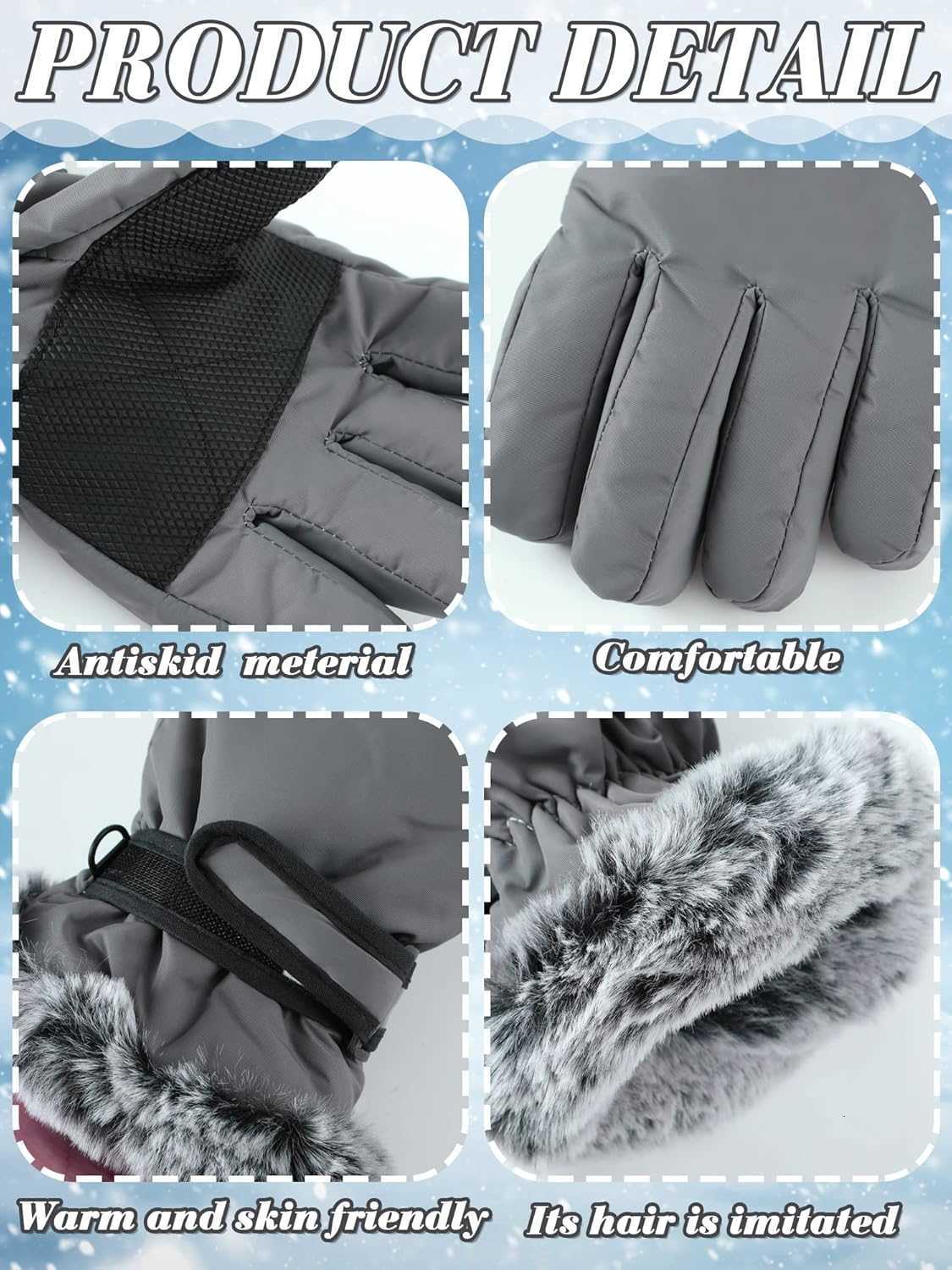2 Pair Winter Ski Gloves for Adult Women Men Waterproof Faux Fur Warm Windproof Snow Gloves for Skiing Anti Slip Z251017