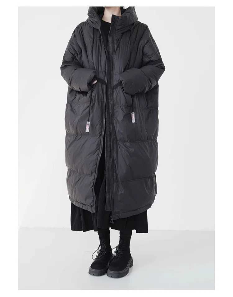 UMI MAO Heavy 90 White Duck Down Quilt Long Down Jacket Women Simple Warm Windproof Hooded Coat Femme Y2K W251016