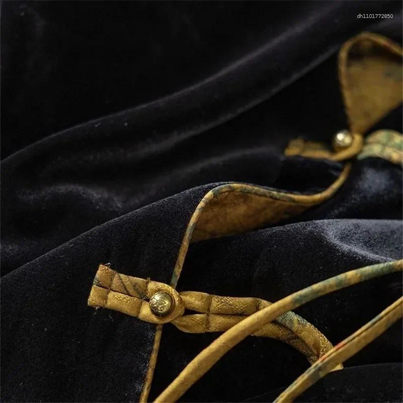 Women's Jackets 2025 Chinese Style Silk Velvet Jacket Women Thin Retro Printed Coat High-end Buckle Button Outwear Winter Clothes