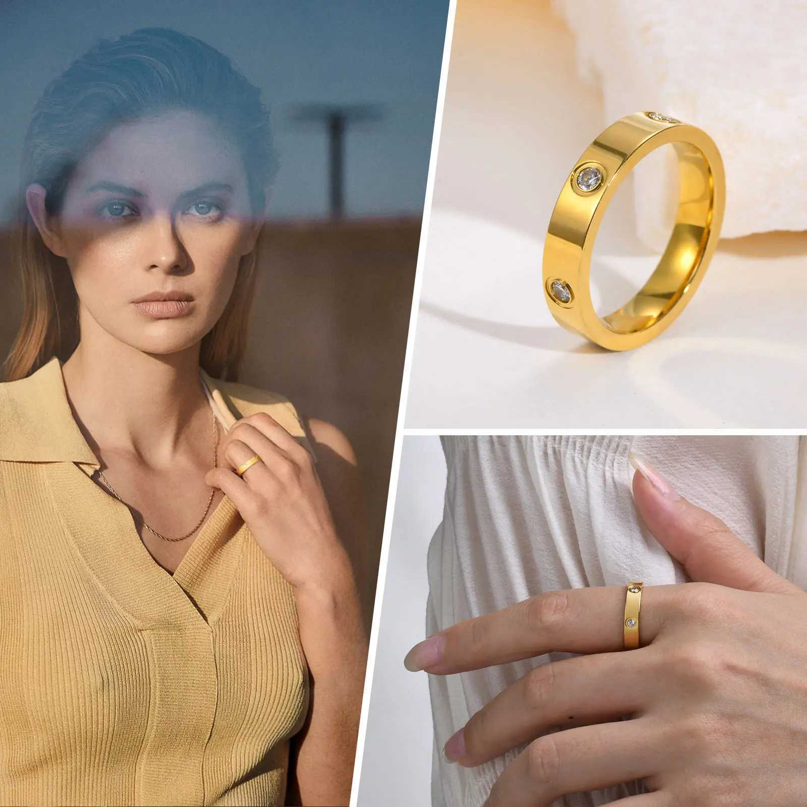 Dainty Cubic Zirconia Love Promise Rings For Women Gold Plated Stainless Steel Wedding Band Jewelry To Girls LoverW251017