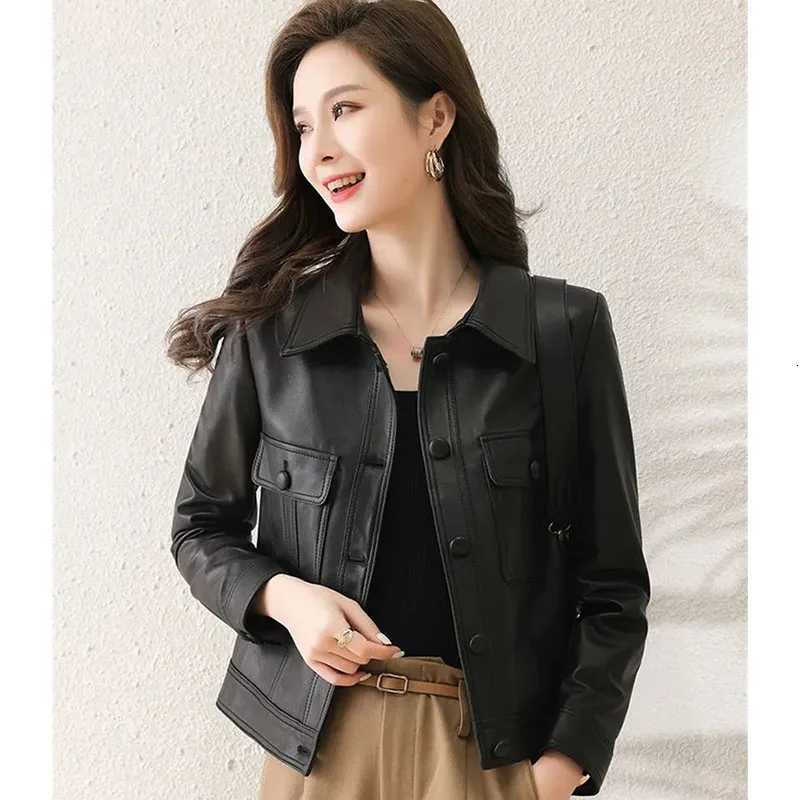 Korean Women Large Size 4XL PU Leather Jacket 2025 Femme Highgrade Faux Leather Coat Spring Autumn Lady Long Sleeve Leather TopT251017