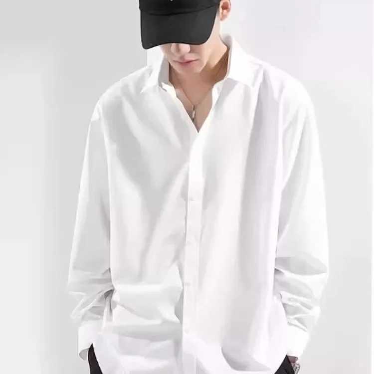 Mens Summer Ice Silk Thin Casual Loose Long Sleeve Shirt Large Size Black Top HighEnd Feeling Comfortable Breathable Shirt J251017