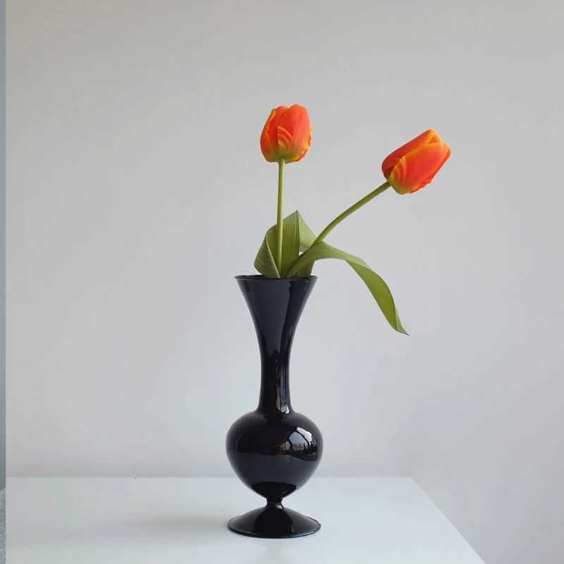 Creative Glass Hydroponic vase black candlestick glass candle stand Nordic Desktop Floral Arrangements Home Decoration Art C251017