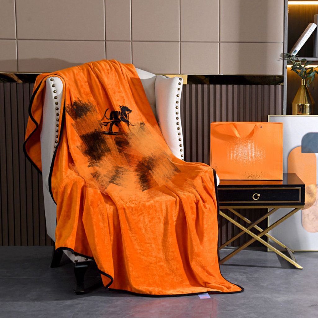 Luxury designer Blanket orange black letter printed palace court Sofa Bed velvet designers rug top Throw Blankets