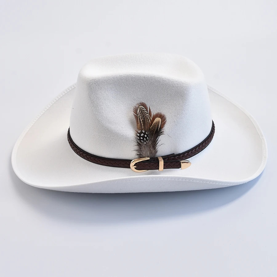 Men Women Western Style Felt Fedoras Hats Vintage Gentleman Cowgirl Jazz Hats Wide Brim Church Caps 251015