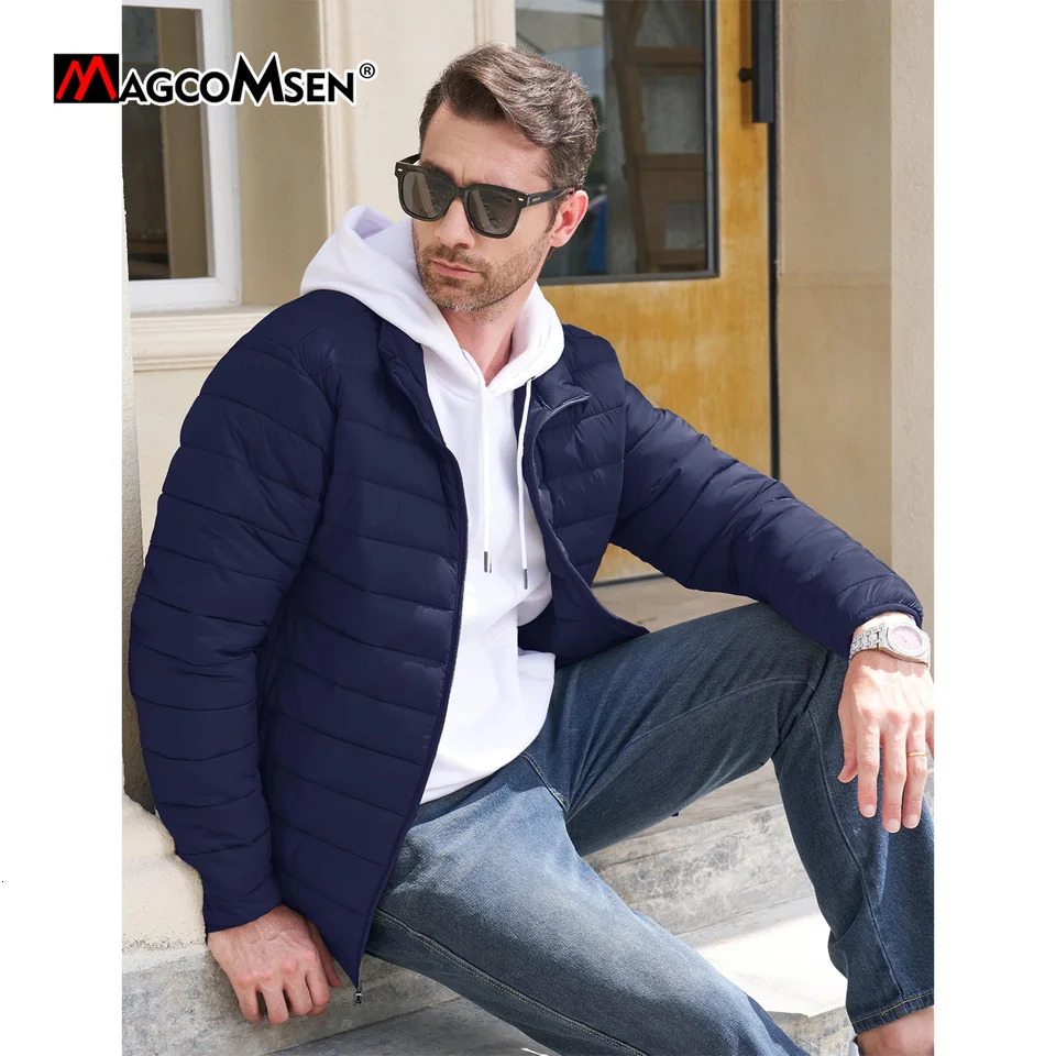 MAGCOMSEN Lightweight Puffer Jacket Mens Winter Thermal Warm Quilted Coat Waterproof Windproof Puffy Jackets Male Windbreaker 251017