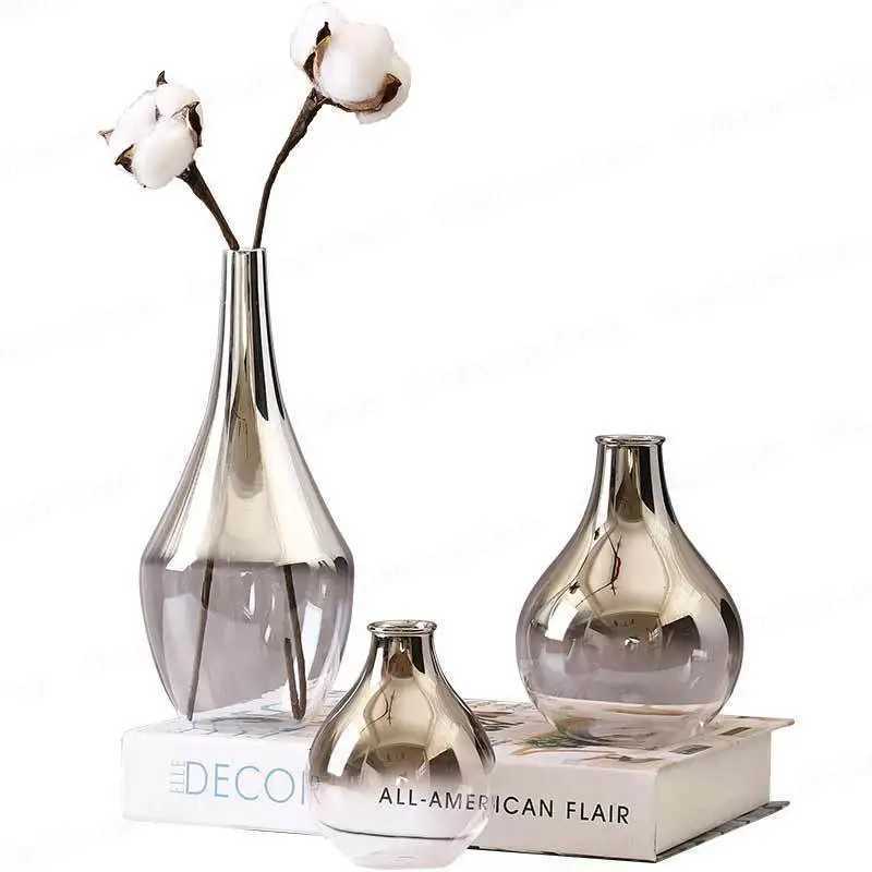 Creative Silver Gradient Vase 2025 New Nordic Glass Vase Dried Insert Desktop Terrarium Decoration Plant Holder C251017