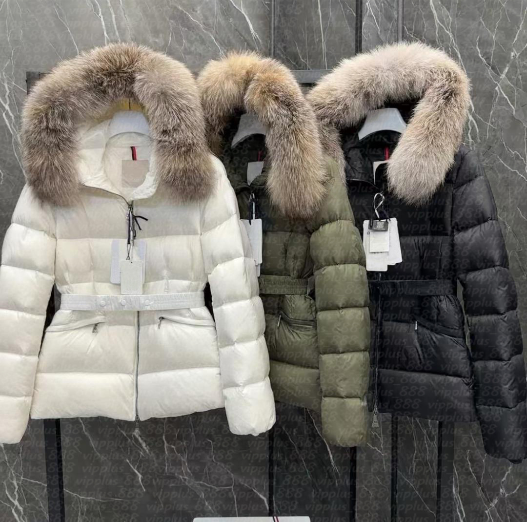 Womens Designer Luxury Jacket winter Down jackets fur coats real raccoon hair collar warm fashion parkas with belt lady cotton coat outerwear big pocket 03