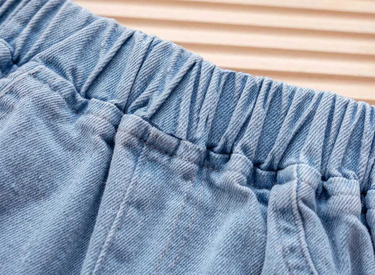 IENENS kpop clothes for girls kids slim straight jeans light blue embroidery denim pants for 16 yearsT251017