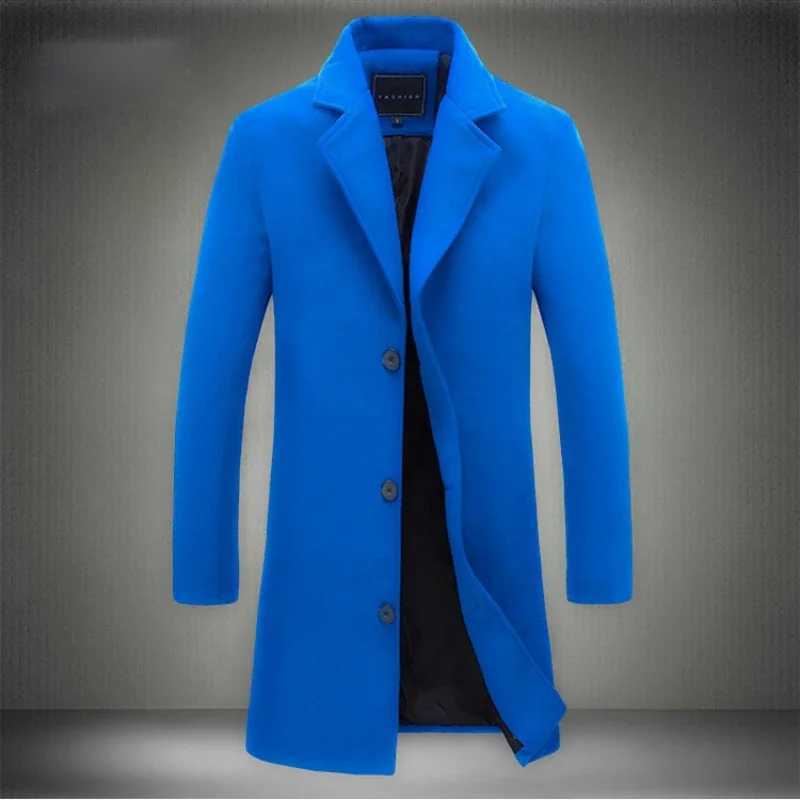 2025 Autumn Winter New Wool Men Long Cotton Coat Blend Pure Color Casual Business Fashion Slim Windbreaker Jacket Men Clothing J251017