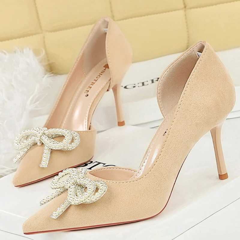 Luxury Satin Pearl Bow Heeled Shoes Woman Classy Pointed Toe Thin High Slide Sandal Fashion Designer Nonslip Banquet Dress Shoe Z251015