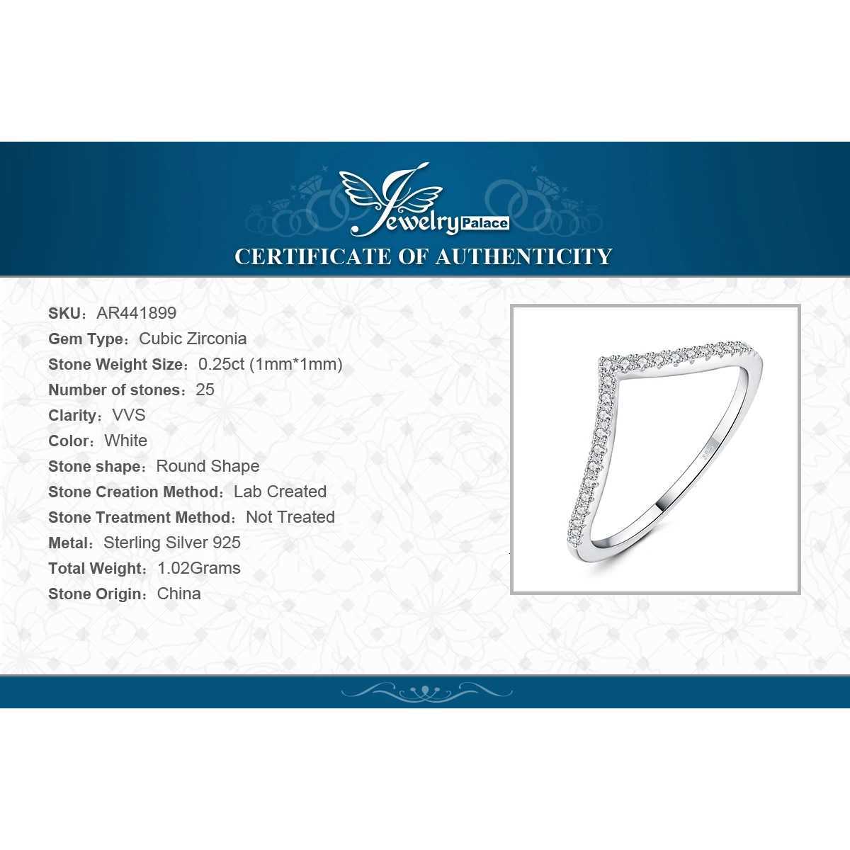 JewelryPalace 5A CZ V Half Eternity Stakable 925 Sterling Silver Wedding Band Ring for Woman Anniversary Gift Fine JewelryW251017