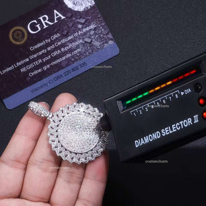 Iced Out VVS Moissanite Round Pendant S Sier Gold Plated Design Hip Hop Rapper Jewelry Statement Necklace