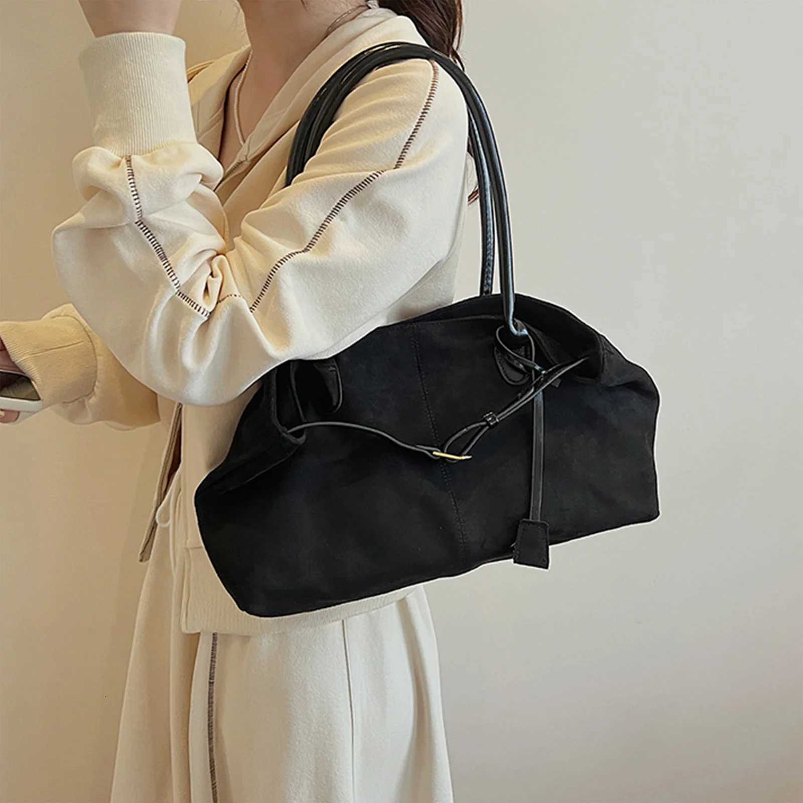 Suede Leather Casual Tote Handbag Large Capacity Shoder Bag Solid Color AllMah Underarm Bag Wen Cmute Bag1 D251017