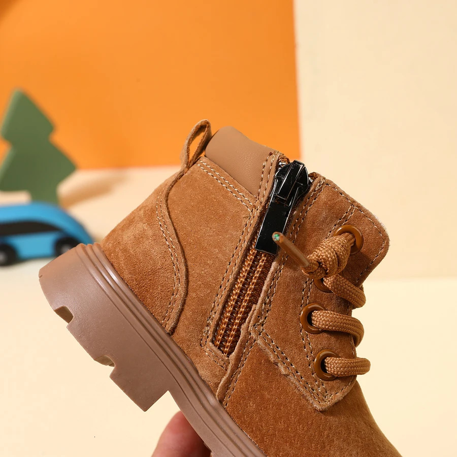 Autumn Baby Boots Leather Boys Ankle Boots Orange Soft Sole Nonslip Fashion Toddler Girls Boots 251015