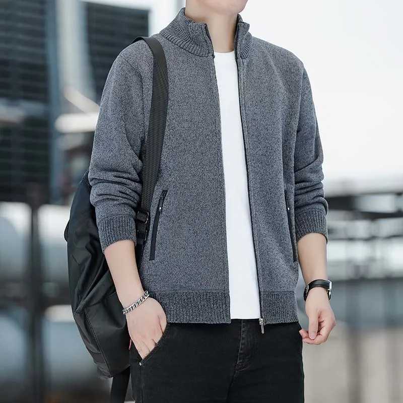 Mens Sweater Cardigan New Knit Jacket Solid Color Stand Collar Zipper Pocket Thickened Warm Thermal Jumper Jackets Coat J251017