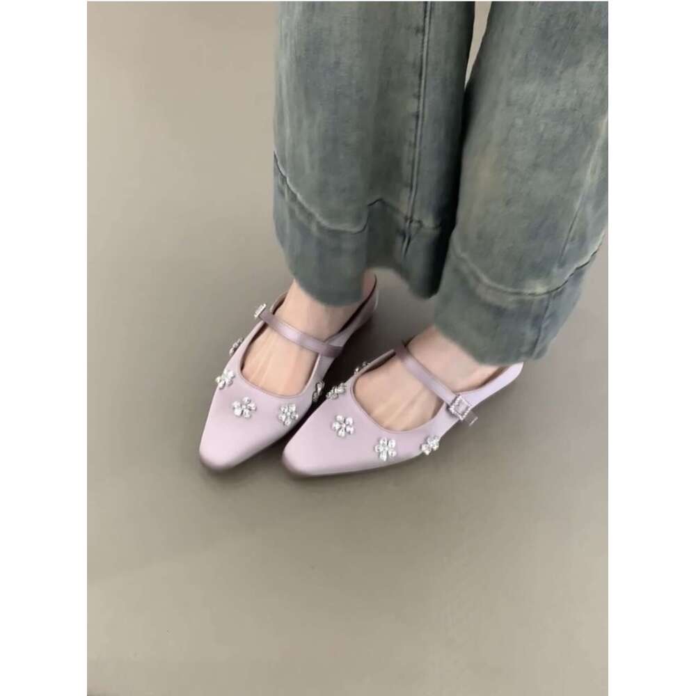 Women's Designer Shoe French Style - Flat Mary Jane Half Sandals Slippers with Rhinestone Bowknot Gentle Evening Single Shoes