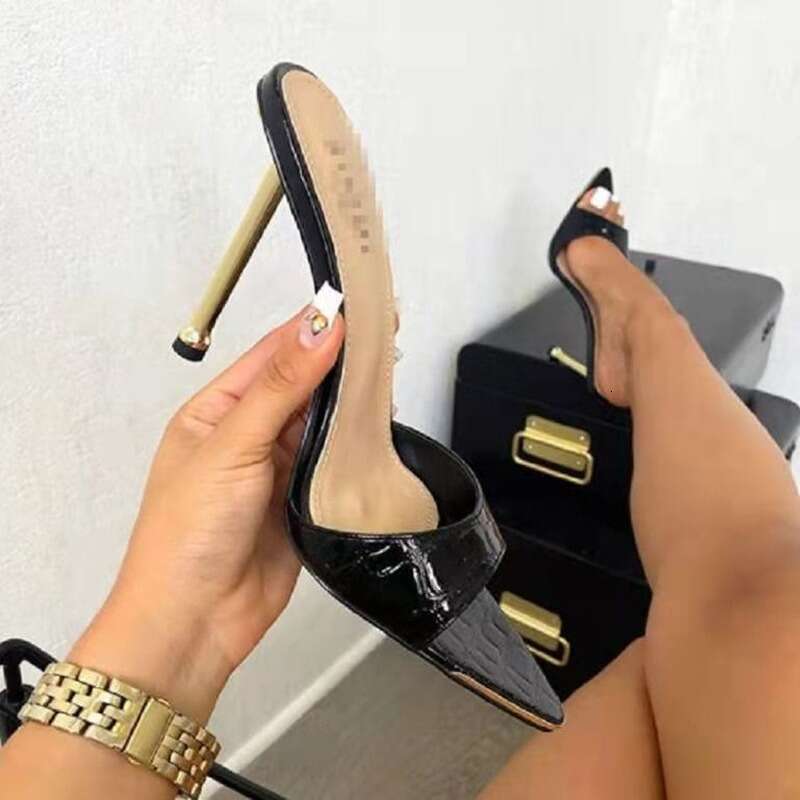 2025 New Fashio Wome Stiletto Sake Prit High Heels Slippers Flip Flops Poited Toe Slides Party Shoes