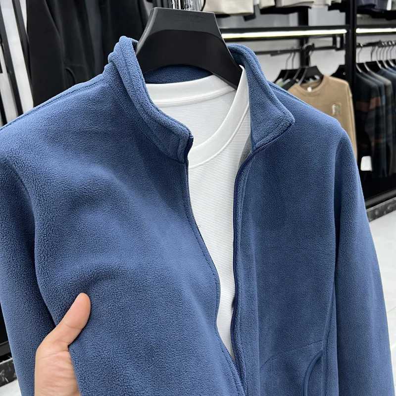 Mens DoubleSided Fce Hoodie Jaet Pure Color Warm Stand Collar Coat Winter Thiened Polyester Long Sve Casual Sle J251017
