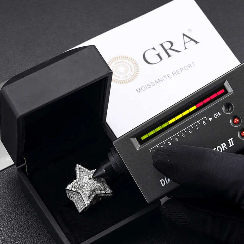 VVS Moissanite Dia Star Ring With GRA CertificateHiphop Men Women Fine Jewelry Iced Out Gold Plated Sterling Sier