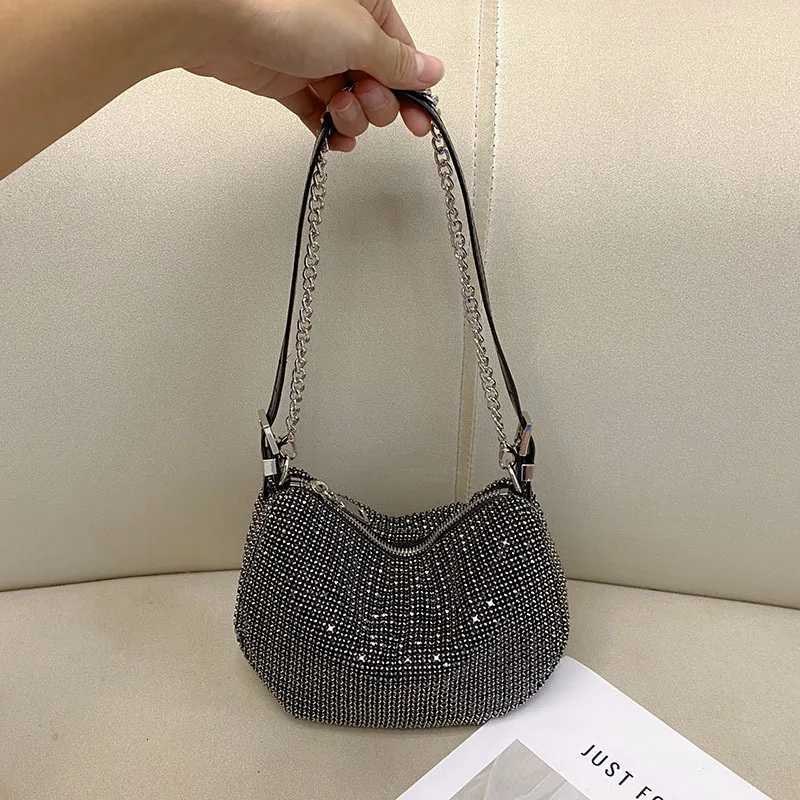 Rhinestone armpit bag semiround bag one shoulder hand carry personalized chain moon bag Z251017