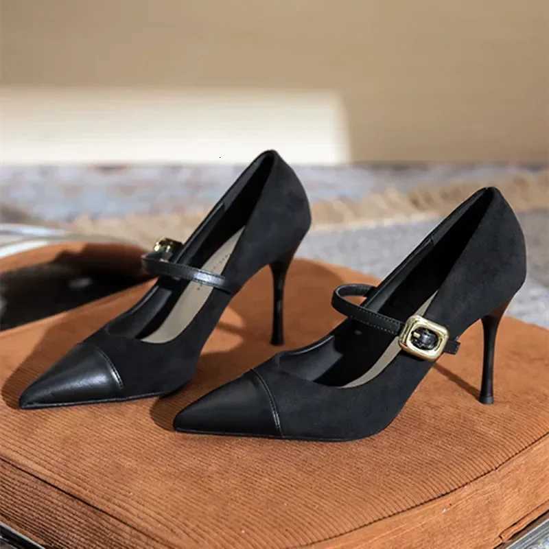 Sexy Pointed Toe Thin High Heels Women Leather Covered Toe Design Women Pumps Metal Belt Buckle Womens Elegant High Heel Shoes Z251015