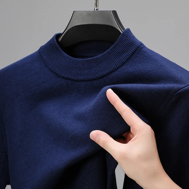 Half Turtleneck Knitwear Sweater AutumnWinter Mock Neck Sweatshirts Solid Color Pullovers Man Casual Mens Clothing 251017