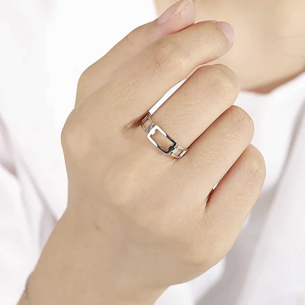 Skyrim Simple Rectangle Chain Womens Ring Kpop Stainless Steel Rose Gold Color Finger Rings Fashion Jewelry Gift WholesaleW251017