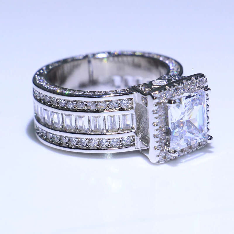 Wholesale Professional Jewelry Sterling Sier Princess Cut White Topaz CZ Dia Pave Promise Women Wedding Engagement Ring