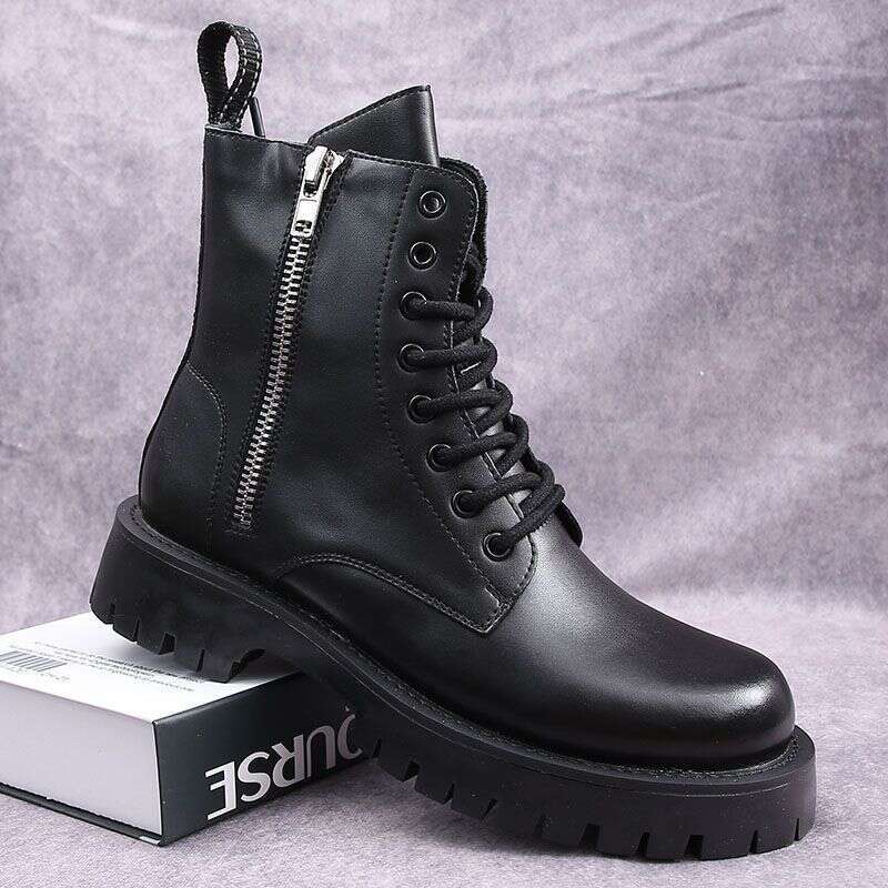 Men's Shoes Men's Martin Autumn And Winter Plus Veet High-Top Casual Leather Shoes British Versatile Thick-Soled Knight Short Boots