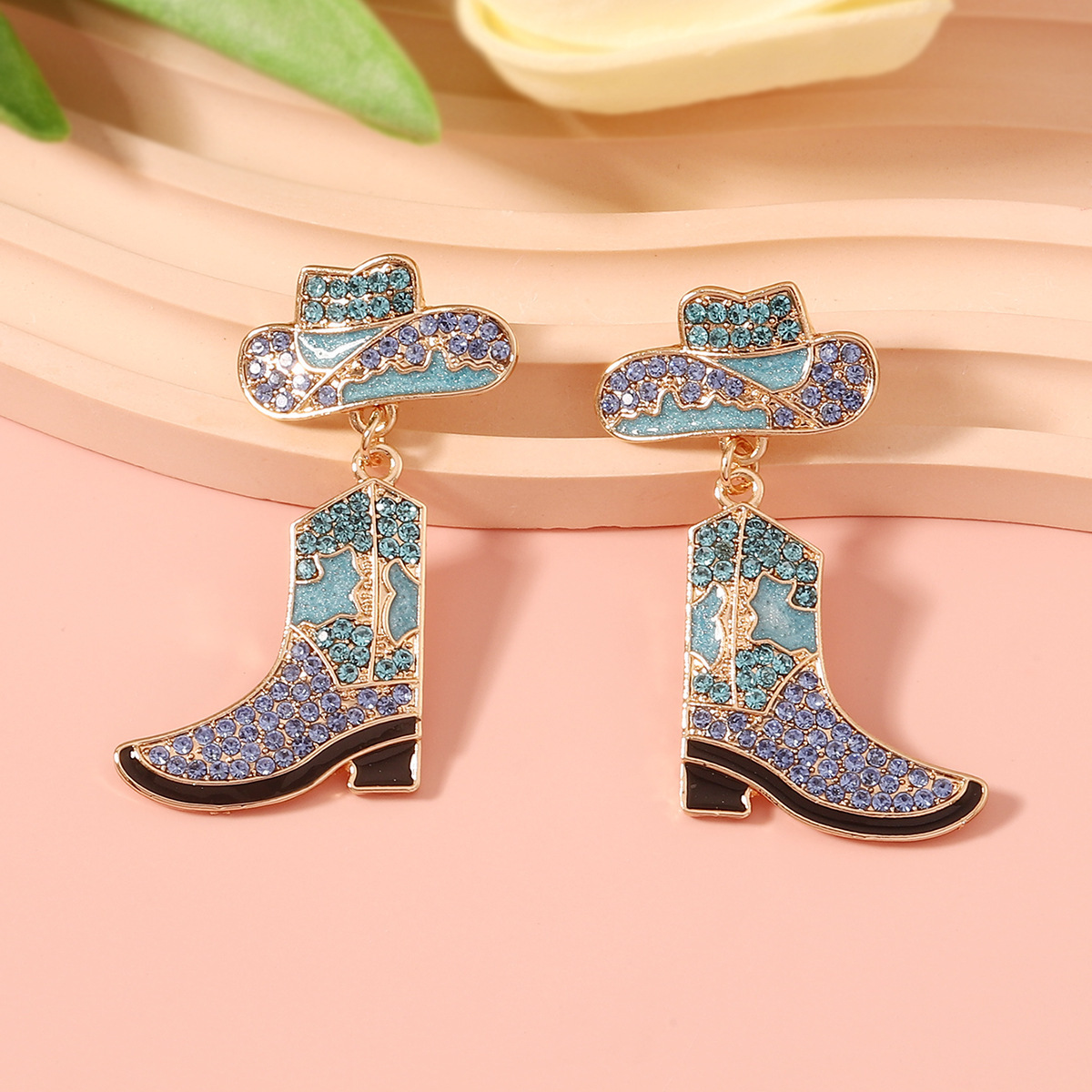 Luxury earrings Fashion Personality Temperament Cowboy Style Oil Drop Diamond Alloy Boots Earrings Jewelry designer earrings for woman free shipping