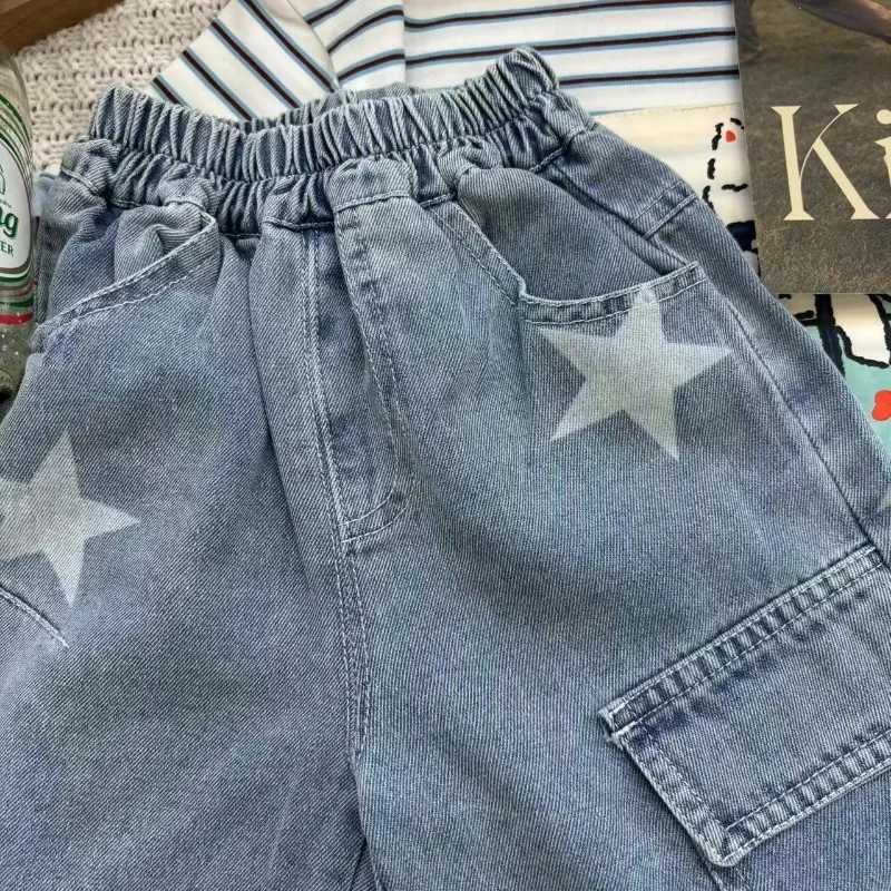 Korean Style Boys Summer New Item Full Printed Star Mid Waist Jeans Childrens Casual Baby Pocket ShortsT251017