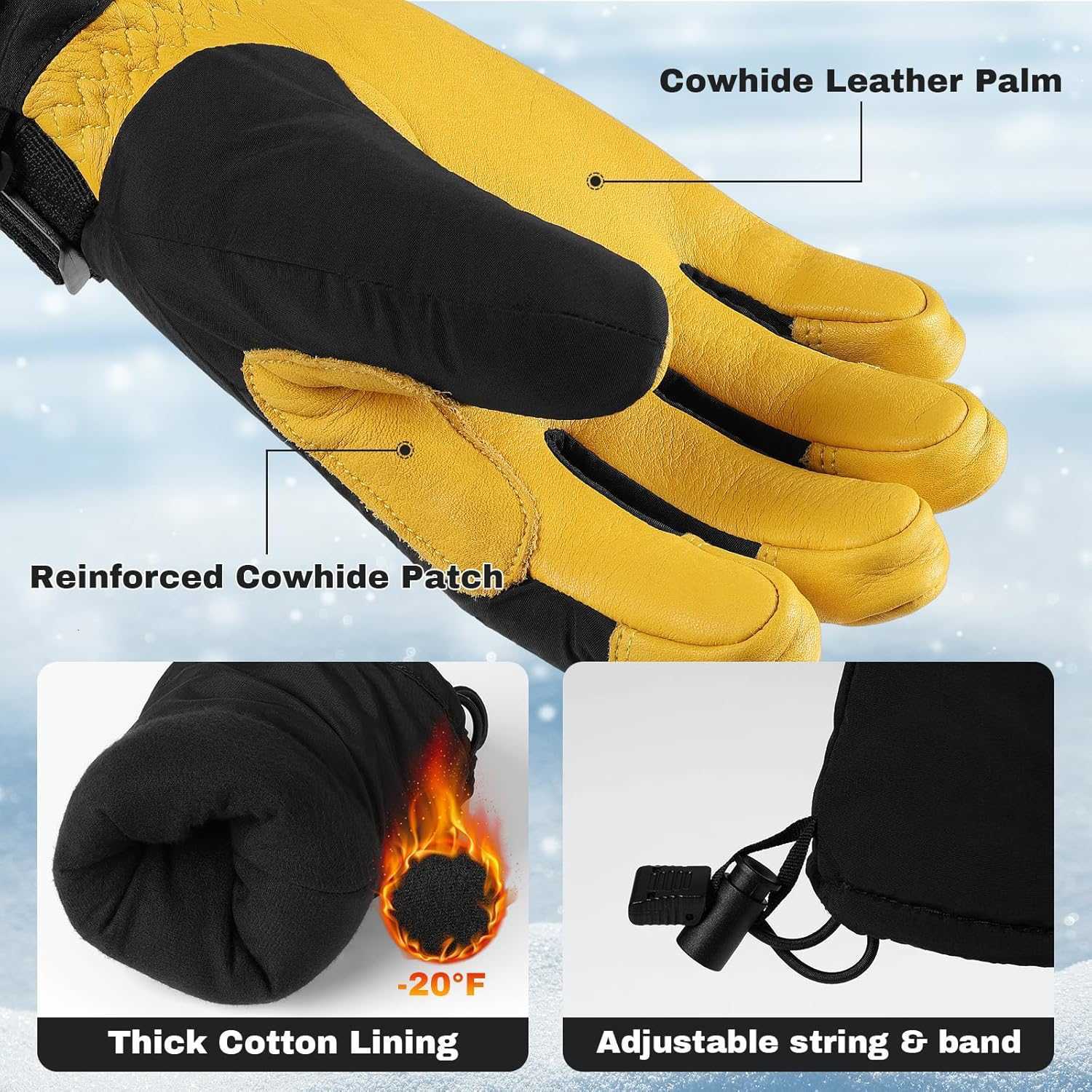 Winter Gloves Snow Mittens Thermal for Shoveling Snowboarding Snowmobiling Skiing for Men Women Z251017